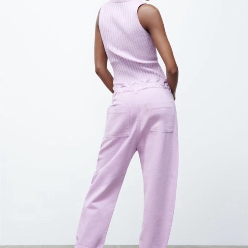 ZARA High Waisted Baggy Cropped Paper Bag Denim In Lavender Sz 12/32✨NWT✨